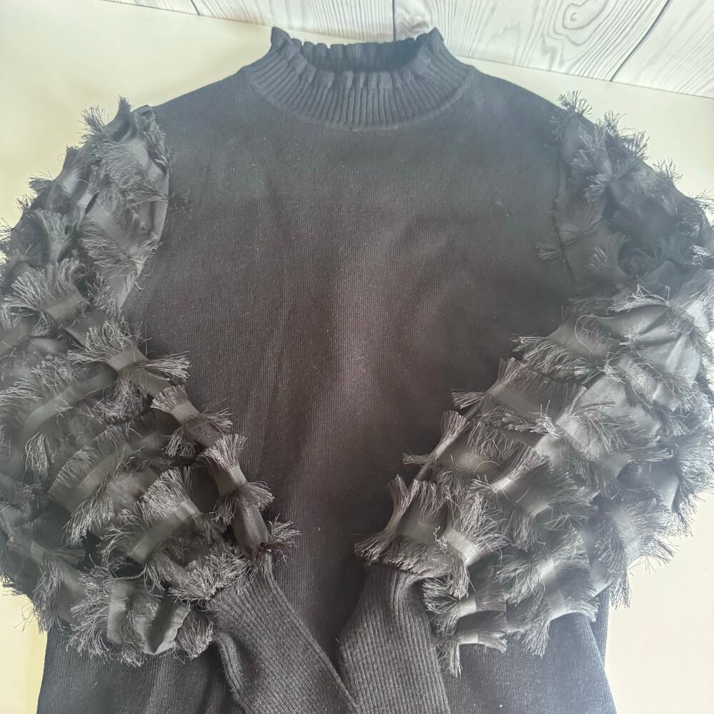 Sioni Black Fringe Sweater Ruffle Coquette Whimsey Medium
